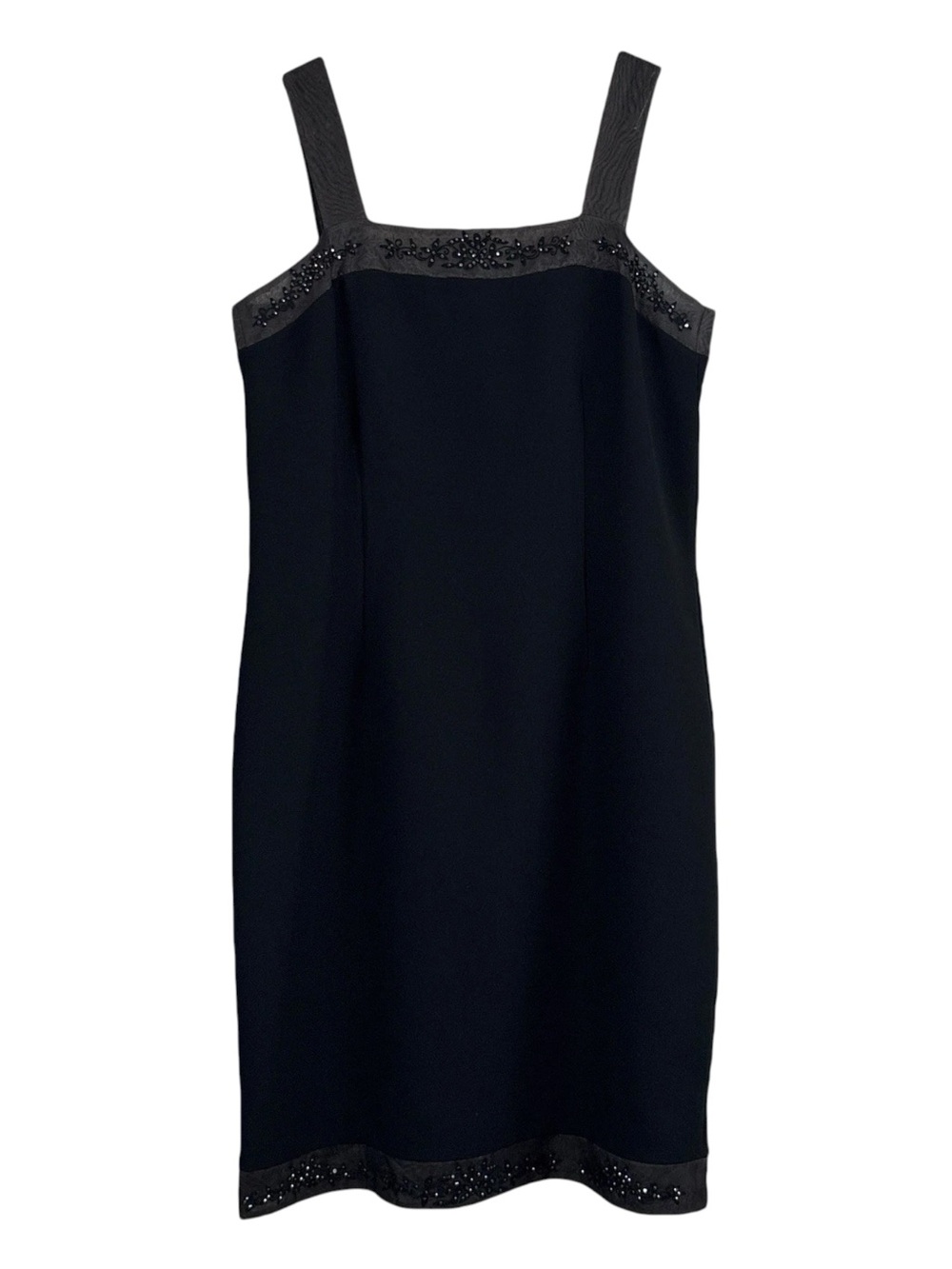 Albert Nipon Evening Embroidered Sequin Square Neck Cocktail Dress Black Size 8